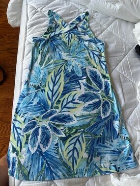 NWOT Tommy Bahama Blue & Green Tropical Leaf Dress